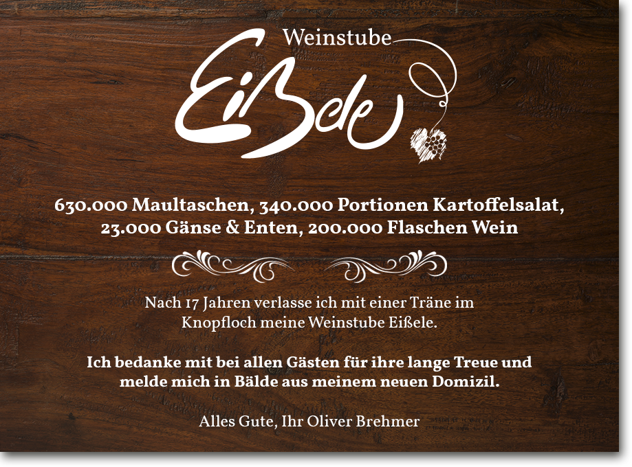 Die Weinstube Eißele hat nach 17 Jahren ihre Pforten geschlossen.